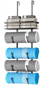 lot 19139 image: Over The Door Towel Rack, 5-Tier No Drill Towel Storage Organizer with Metal Shelf, Hanging Bath Towel Holder for Small Bathroom, Camper, Rv, Black