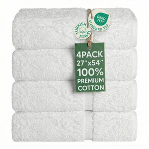 lot 19142 image: Chakir Turkish Linens 4 Piece Bath Towel Set, 100% Cotton Luxury Turkish Towels for Bathroom, Soft Absorbent Bath Towels, 27 x 54 Inches, White