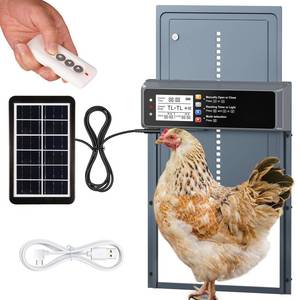 lot 19147 image: NyPots Automatic Chicken Coop Door Solar Powered, LCD Display Automatic Chicken Door with Timer & Light Sensor Mix 4Modes, Aluminum Alloy Chicken Door, Range 20M Remote Control Solar Chicken Coop Door
