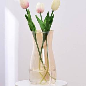 lot 19148 image: Glass Vases for Flowers, 8 Inch Tall Ins Modern Irised Crystal Clear Glass Vases for Centerpieces Home Desk Decoration, Decorative Glass Table Vase for Birthday Wedding Housewarming Gift,Amber