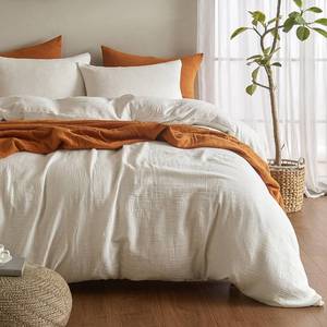 lot 19151 image: SE SOFTEXLY Muslin Duvet Cover King Size, 100% Washed Cotton Duvet Cover Set, Ultra Soft Comforter Cover Linen Like, 3 Pieces Minimalist Gauze Duvet Cover with 2 Pillowcases, 90x104, White