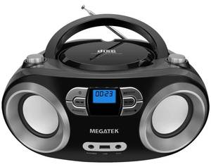 lot 19158 image: MEGATEK Portable CD Player Boombox with FM Radio, Bluetooth, USB Port, AUX Input, and Headphone Jack �� CD-RCD-RWMP3-CD Compatible, Clear Stereo Sound, Backlit LCD Display �� Black