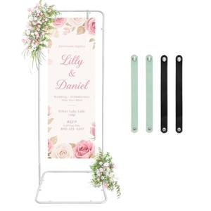 lot 19163 image: IKULE Easel Stand for Wedding Sign Holder Metal Welcome Poster Stands Wedding Seating Chart Stand Backdrop Stand Floral Ceremony Easel for Display in White