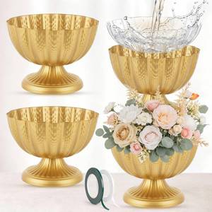 lot 19164 image: Ninehaoou 10 Pcs Large 9 Inch Compote Vase for Centerpiece Flower Holder Metal Compote Bowl Indoor Outdoor Flowers Fruits Plant for Wedding Party Decoration Christmas Home (Bright Gold)