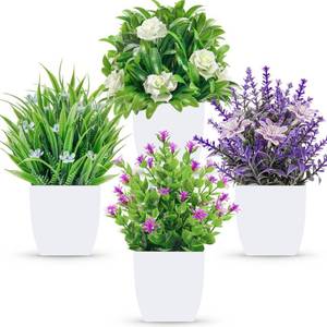 lot 19165 image: Der Rose 4 Pack Small Fake Flowers Plants Spring Decorations for Centerpiece Table Decorations Desk Home Bathroom Office Decor