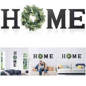 lot 19178 image: Wooden Home Letters with Wreath Artificial Eucalyptus Modern Decorative Hanging Farmhouse Sign for Living Room & Kitchen - Housewarming & Couple Gifts - Christmas Decoration