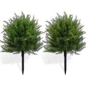 lot 19179 image: FAJUNZH Artificial Topiary Bushes for Outdoors with Spike, Boxwood Ball Fake Shrubs UV Resistant Faux Plants for Indoor Outdoor Fall Thanksgiving Halloween Decor (Cedar Topiary Ball Trees)