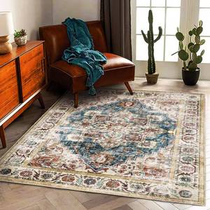 lot 19181 image: CHAMPLANT Washable Area Rug 5x7 for Living Room Retro Beige Blue Boho Chic Medallion Distressed Design Indoor Non-Slip Large Persian Oriental Accent Throw Rug for Kitchen Bedroom Office Carpet