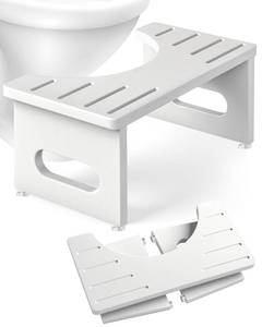 lot 19182 image: Foldable Toilet Stool, 7.5 Inches Bamboo Toilet Stool Squat for Adults, Collapsible Poop Stool for Bathroom, Potty Step Stool with Non-Slip Strip