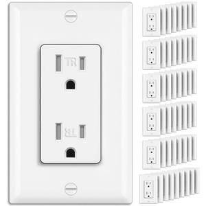 lot 19188 image: BESTTEN 50 Pack Receptacle Outlets, 15 Amp Wall Outlet, UL Listed, Tamper Resistant Electrical Outlet, Decorator Receptacles for Residential and Commercial Use, 125V1875W, Wall Plate Included, White