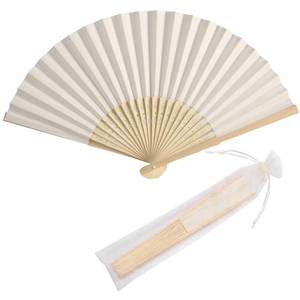 lot 19197 image: SL crafts 50pcs Paper Hand Fan with Organza Bags Bamboo Handheld Folding Fans DIY Decorative Wedding Party Favors (Cream)
