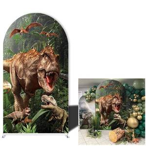 lot 20154 image: NIVIUS PHOTO Dinosaur Party Arch Backdrop Cover, Jungle Stretchable Arch Stand Cloth for Kids Birthday Party, T-rex Background Decor for Indoor Outdoor Events (7.2X4FT,ZUS-GX-256-Arch)