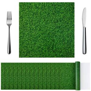 lot 20176 image: Yinder 50 Pcs Disposable Paper Grass Mat Square Fake Grass Placemats Green Grass Print Paper Placemats for Farmhouse Garden Celebration Indoor Outdoor Softball Golf Party Decor, 11.8 x 11.8 Inch