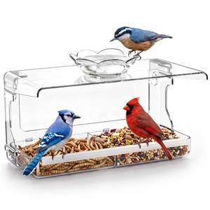 lot 20182 image: WENMIXER Window Bird Feeder with Non-Marking Self-Adhesive Hooks, Clear and Transparent, Outdoor Wild Bird Watching Gift, Garden Decor (Standard)