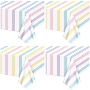 lot 20186 image: Hegbolke 4Pcs Pastel Stripes Tablecloths, Disposable Plastic Ice Cream Table Cloth for Kids Baby Shower Sweet One Birthday Donut Themed Party, 51 x 86 Inch
