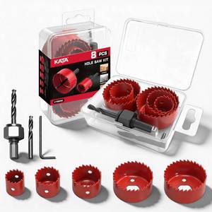 lot 20189 image: KATA 8PCS Hole Saw Kit 1 to 2-18(25-54mm) Hole Saw Set in Case with 1PC Mandrels, 2PC Drill Bits and 1PC Hex Key for Soft Wood, PVC Board, Plywood, Red