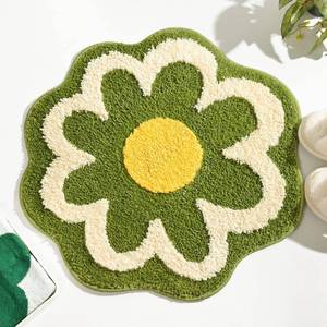 lot 20216 image: TRUEDAYS Green Flower Shaped Bath Rug, Non-Slip Water Absorbent Bathroom Mat, Super Cute Machine Washable Bathroom Rug, Small Round Floral Soft and Fluffy Bath Mat