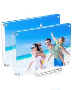 lot 20220 image: JUOIFIP 2 Pack Acrylic Picture Frame 4�6 Clear Double Sided Magnetic Photo Frame - Frameless Baby Friend Family Picture Desktop Display with Support Stand and Gift Boxes