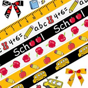 lot 20221 image: LANGFON 6PCS 38 Back to School Ribbons Pencil Apple School Theme Ribbons for Wrapping Gift 15 Yard, Kindergarten Decor Ribbon for Back to school Party Preschool Decoration Gift Wrapping DIY Supplies