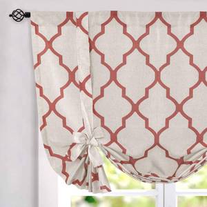 lot 20224 image: jinchan Moroccan Printed Tie Up Shade Curtains Rod Pocket Drapes Multicolor Medallion Flax Living Rooms Small Window Curtains 1 Panel 45 Inch Length Terra Red on Beige