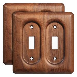 lot 20227 image: YDJSA 2-Pack Decorative Light Switch Plates Solid North American Walnut Double Toggle Light Switch Cover