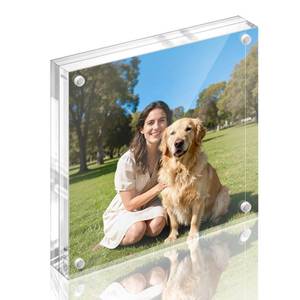lot 20230 image: Vowcarol Acrylic 5x5 Picture Frame, Clear Two Sided Display, Free Standing Magnetic Frame for Displaying Size 4x4 Pictures - 1 Pack