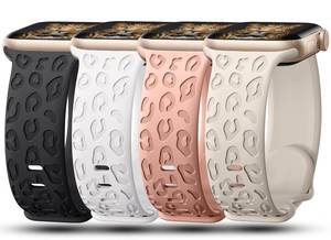 lot 20238 image: 4Pack Leopard Engraved Bands Compatible with Apple Watch Band for women 40mm 41mm 38mm, Soft Silicone Cheetah Sport Strap for iWatch Series 10 9 8 7 6 5 4 3 2 1 SE UltraUltra 2-4PCS-A