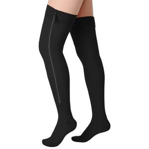 lot 20241 image: Sosation Thigh High Zipper Compression Socks 20-30 mmHg Zipper Compression Stockings Thigh High for Women Men Swelling Edema (Black,XXXX-Large)