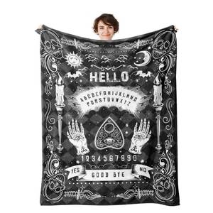 lot 20257 image: Ouija Board Blanket Gothic Witch Gift for Women Men Sun Moon Skull Horror Spooky Gifts for Halloween Decor Throw Blankets (Black, 50x40)