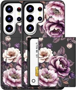 lot 20258 image: MUQR Compatible for Samsung Galaxy S26 Ultra Case with Card Holder Cute - Kawaii Design Military-Grade Drop Protection Rugged Wallet Cases for Women (Black Pink Roses Flowers)
