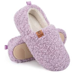 lot 20260 image: EverFoams Women��s Soft Curly Full Slippers Memory Foam Lightweight House Shoes Cozy Loafer with Polar Fleece Lining Purple,7-8 US