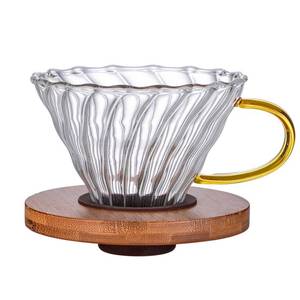 lot 20262 image: Gute Glass Coffee DripperFilter - Cone Glass Pour Over Coffee Dripper with Bamboo Stand & Handle, 1-4 Cups Drip Coffee Maker Funnel Accessories for Home, Office
