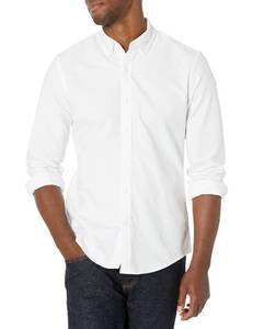 lot 20264 image: Amazon Essentials Mens Slim-Fit Long-Sleeve Oxford Shirt, White, X-Small (Grey Floral Pattern)