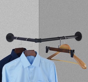 lot 2424 image: Industrial Pipe Garment Rack Iron Wall Mounted Right Angle Corner Clothing Rack with Screws DIY Home Storage Display (Black) 18.1