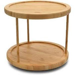 lot 11901 image: YBM Home Bamboo Wooden Non-Skid Spinner for Kitchen, Pantry, Fridge, Cupboards, or Counter Organizing, Fully Rotating Organizer