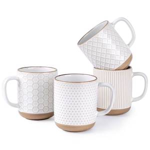 lot 1485 image: GBhome Large Coffee Mugs Set of 4, 16oz Handmade Stoneware Coffee Mugs Set with Large Handle for CappuccinoLatteTeaHot Cocoa, Dishwasher & Microwave Safe, Off White