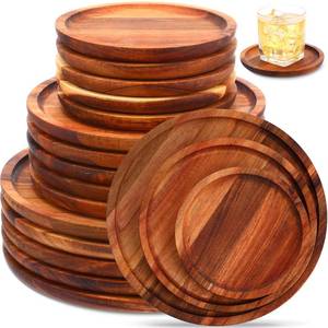 lot 1493 image: Roshtia Set of 15 Acacia Wood Charger Plates Round Wooden Dinner Platters Cheese Charcuterie Boards Bulk Food Serving Trays for Snack Dessert Appetizer, 6 & 8 & 10, Housewarming Christmas Gifts