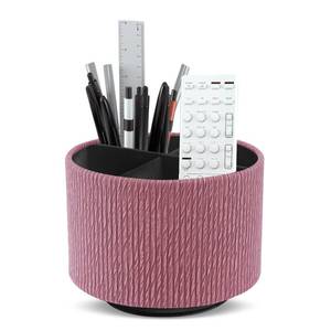 lot 1495 image: Lvkjafaz Round Leather Art Supply Organizer,Remote Control Holder,360 Degree Spinning,Multi-Functional Pencil Holder,4 Compartments Desktop Stationary Organizer(1-Wood Pink)