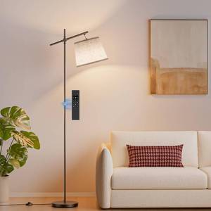 lot 1506 image: SIBRILLE Floor Lamp with Linen Shade, Dimmable Tall Standing Lamp with Remote Control & 3 Color Temperatures Bulb, Modern Swing Arm Floor Lamps for Living Room Bedroom Office Corner