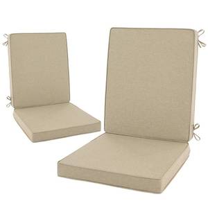 lot 1509 image: Fitfree Outdoor Chair Cushions 20x20, Water-Resistant & Fade-Resistant, Patio Furniture Lawn Dining Chair Seat Replacement with High Back, Ties Zipper, Removable Cover, Set of 2, Natural