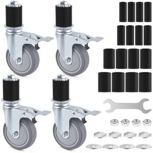 lot 1516 image: ERKOON 3 Inch Prep Table Caster Wheels Set, 4 Heavy Duty Expanding Stem Casters Fit 78, 1, 1-12, 1-58 Tube Leg with Brake for Stainless Steel Table, Cart, Furniture Legs, Kitchen Workbench