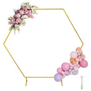 lot 1521 image: Chamvis Round Backdrop Stand, Gold Hexagon Round Wedding Arch Plant Support Garden Arbor for Wedding & Birthday Photo Background