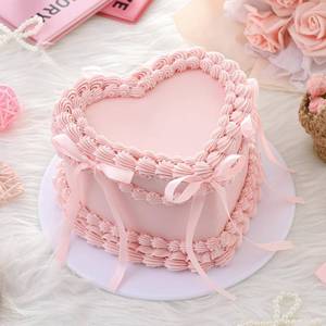 lot 1548 image: Remerry 6 Inch Pink Bow Fake Cake Coquettish Birthday Fake Cake Decor Pink Bow Heart Wedding Dessert Props Artificial Heart Dessert for Display Photography Props Women Birthday Wedding Gift