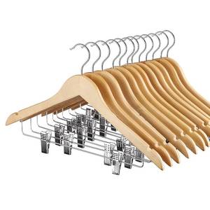 lot 1550 image: HOUSE DAY 12 Pack High-Grade Wooden Suit Hangers Skirt Hangers with Clips Solid Wood Pants Hanger Natural Smooth Finish Premium Wood Hanger with Durable Metal Clips for Blouse, Dress, Coat, Jacket