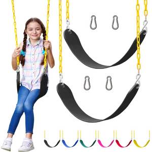 lot 2069 image: Jungle Gym Kingdom Swing for Outdoor Swing Set - Swing Seat Replacement Kit with Heavy Duty Chains - Backyard Swingset Playground Accessories for Kids - Black, 2 Pack