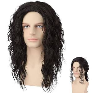 lot 2077 image: Guree Hair Long Curly Black Wig for Men Women 70s 80s Rock Retro Middle Part Wig for Cosplay Costume Halloween Party Daily Use