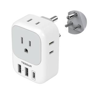 lot 2085 image: TESSAN US to India Plug Adapter, India Power Adapter with 4 American Outlets 3 USB Charger (1 USB C Port), Type D Travel Adaptor for USA to Bangladesh Maldives Nepal Pakistan