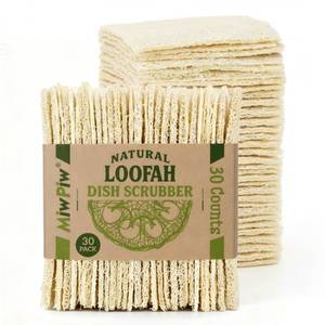 lot 2091 image: Miw Piw Natural Loofah Dish Sponge (Pack 30) Multipurpose Dish Sponges - 100% Biodegradable Compostable Dishwashing Scouring Pad Zero Waste (2.75 x 2.75 Each)