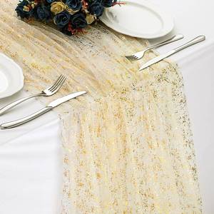 lot 2109 image: 6pcs Gold Gauze Table Runner 120�28Sheer Chiffon Tulle Cheesecloth Golden Sequin Glitter Metallic Foil Gold Party Table Decoration Centerpiece Dining Holiday Tables Decor for Wedding Christmas Bridal