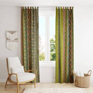lot 2118 image: THE ART BOX Green Silk Sari Curtains �� Boho Patchwork Window Panels, Indian Recycled Silk Blend Drapes for Living Room & Bedroom, 2 Panels 84 x 42 Inch